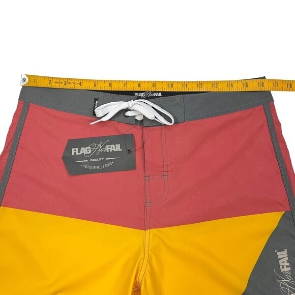 NWT Flag nor Fail Mens Board Shorts Colorblock Salmon/Gray/Golden Yellow Size 33 - Picture 10 of 13